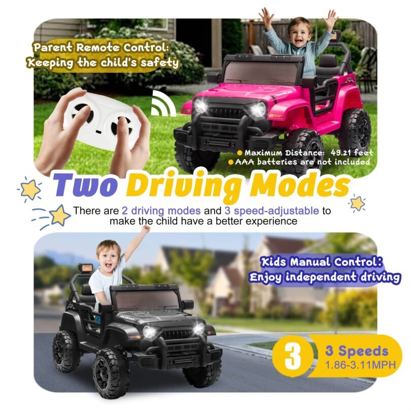 12V Children Electric Car With Parental Control, Riding Truck, Dual Drive, Four-wheel Suspension With USB, Equipped With Headlights, Quick Release Of Steering Wheel, Slow Start For Children Aged 3-8 - Image 5