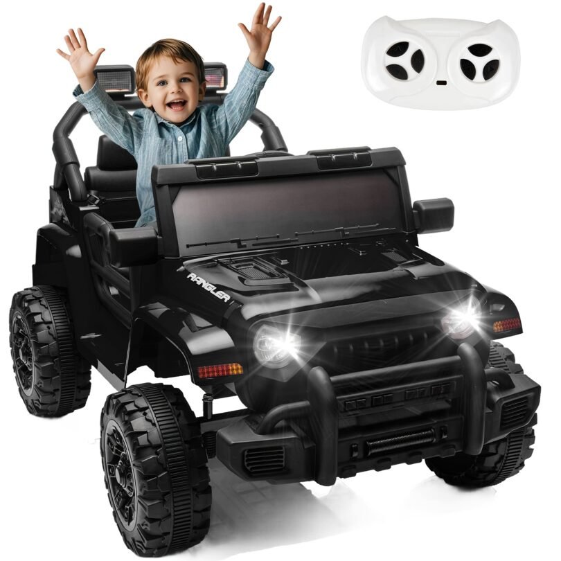 12V Children Electric Car With Parental Control, Riding Truck, Dual Drive, Four-wheel Suspension With USB, Equipped With Headlights, Quick Release Of Steering Wheel, Slow Start For Children Aged 3-8 - Image 2